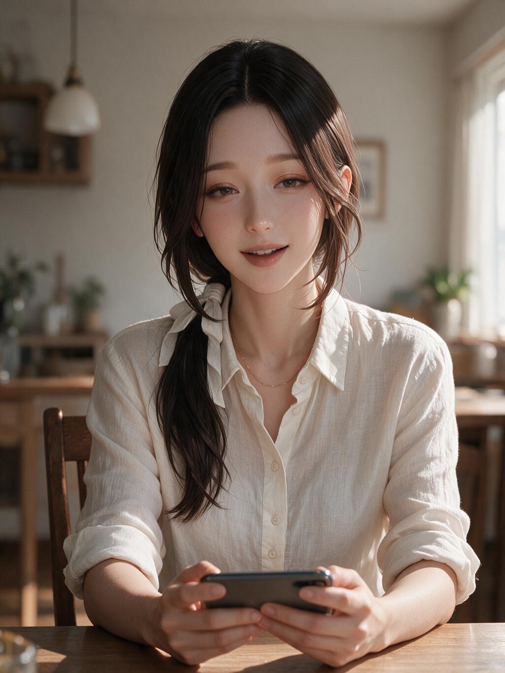 강미연 에디터 — 휴대폰을 보여주며
